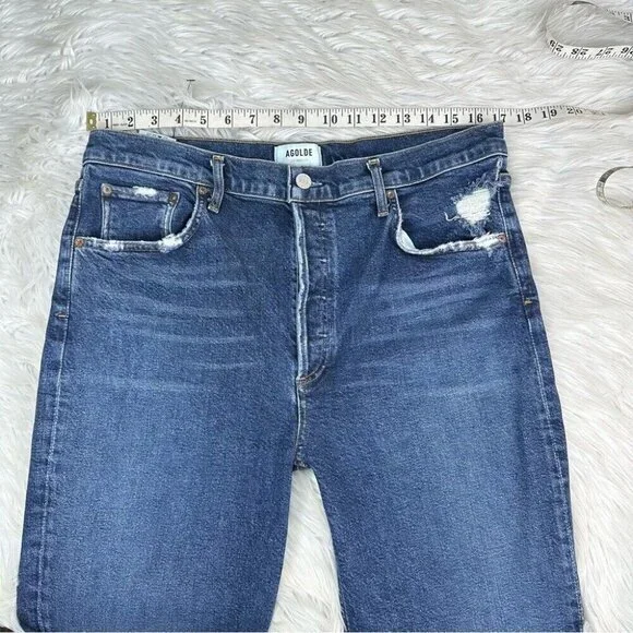 Agolde Women’s Blue‎ Riley Button-Fly Straight Leg Designer Jeans W32-34/L26